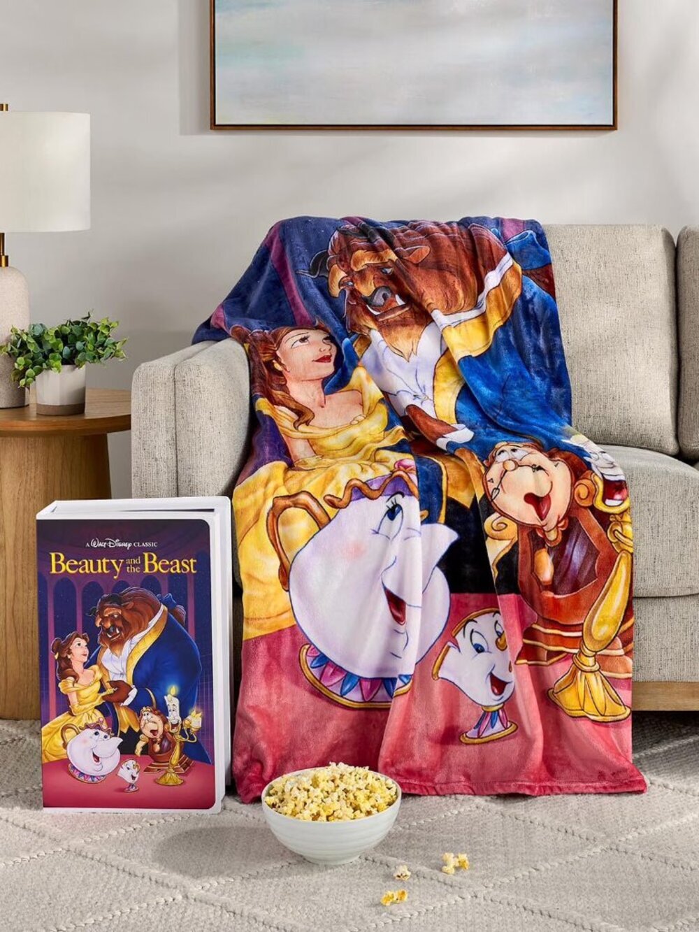 Disney Beauty and the Beast Classic VHS Boxed Silk Touch Throw, 50" x 70" NWT